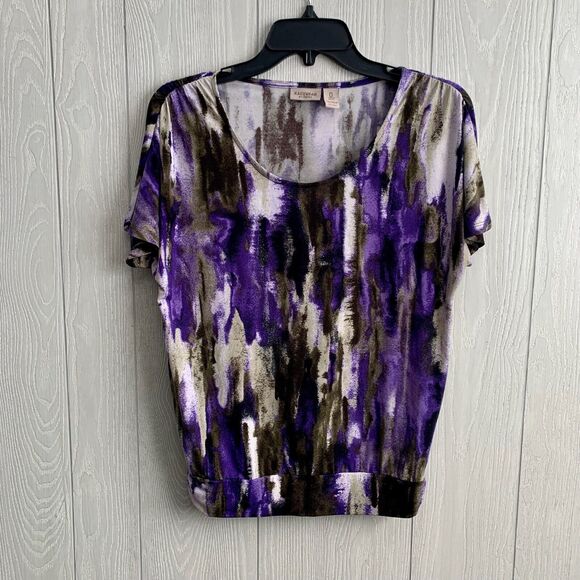 Easy Wear by Chico's Multicolor Purple Print Short Sleeve Top Size 0 (S/4) - Picture 1 of 3